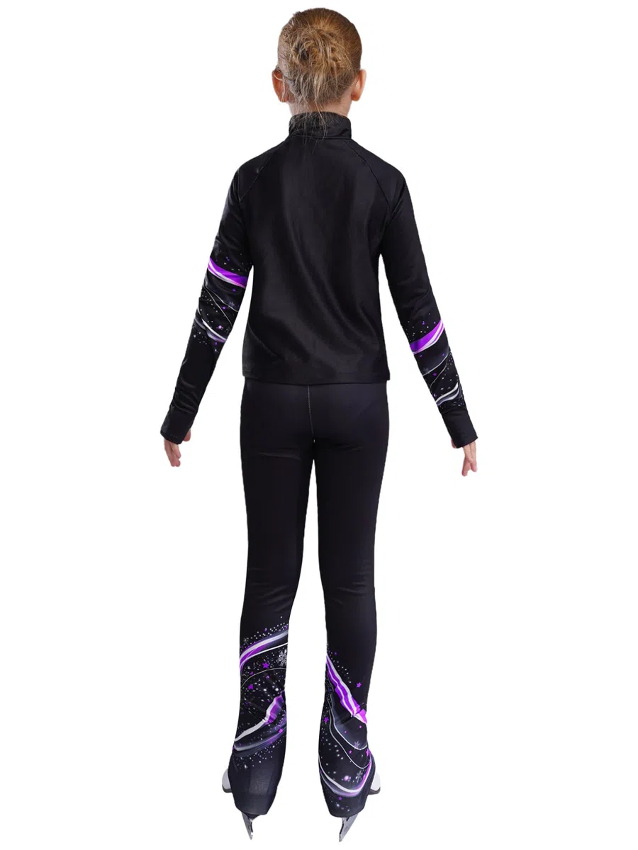 Choomomo 2PCS Enfant Fille Tenue de Patinage Artistique Ensembles Haut Veste et Pantalon Collant Legging Justaucorps Gymnastique Tenue Patinage sur Glace 5-16 Ans