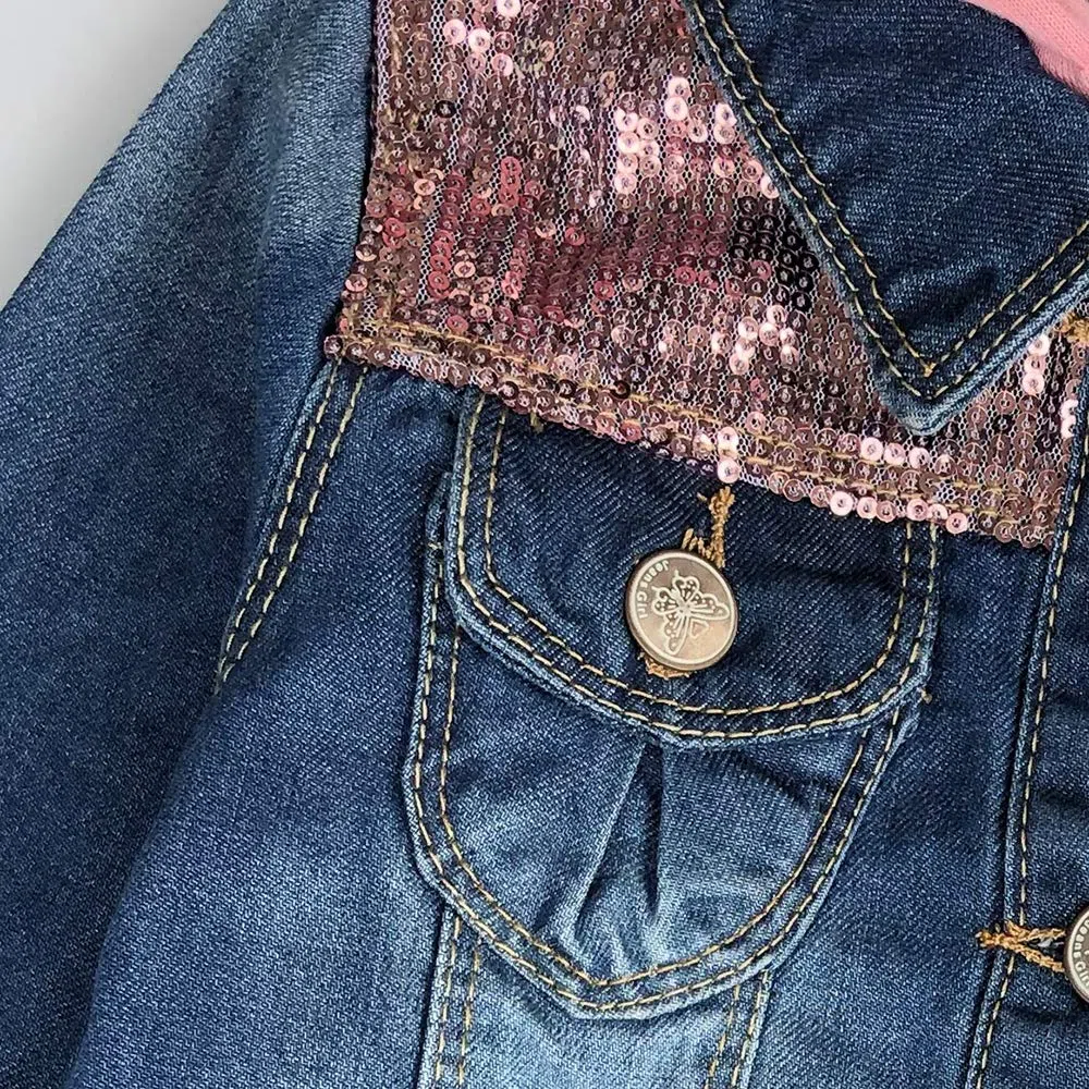Peacolate 2-10 ans Petites Filles Sequin Manteaux Broderie Denim Veste