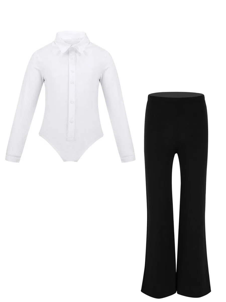 Oyolan Enfant Garçon Justaucorps Danse Latine Body Chemise et Pantalon Danse de Salon Jazz Tenue Patinage Artistique Gymnastique