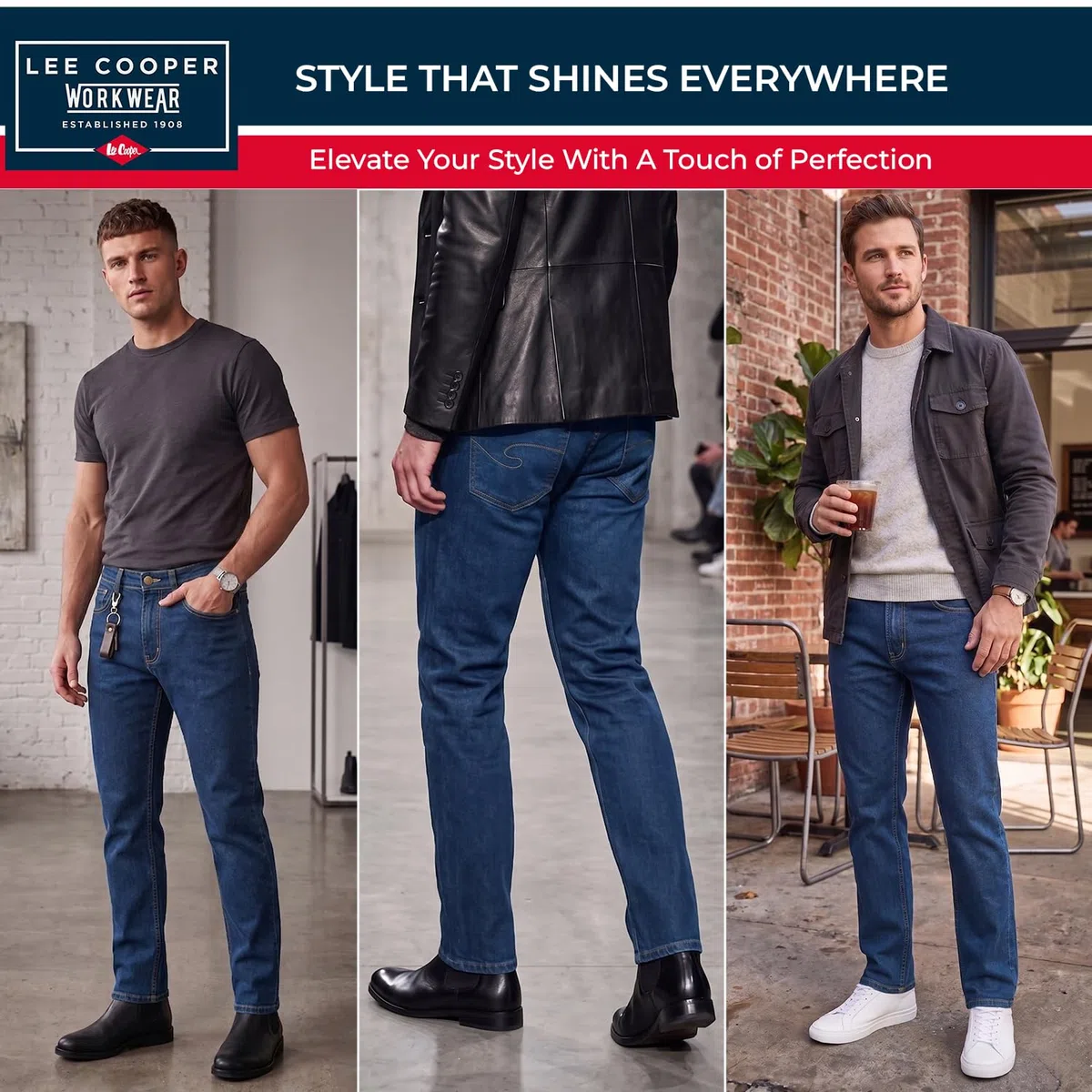 Lee Cooper Lee Cooper Jean en Denim Stretch Jean de Travail en Denim Extensible Homme (Lot de 1)