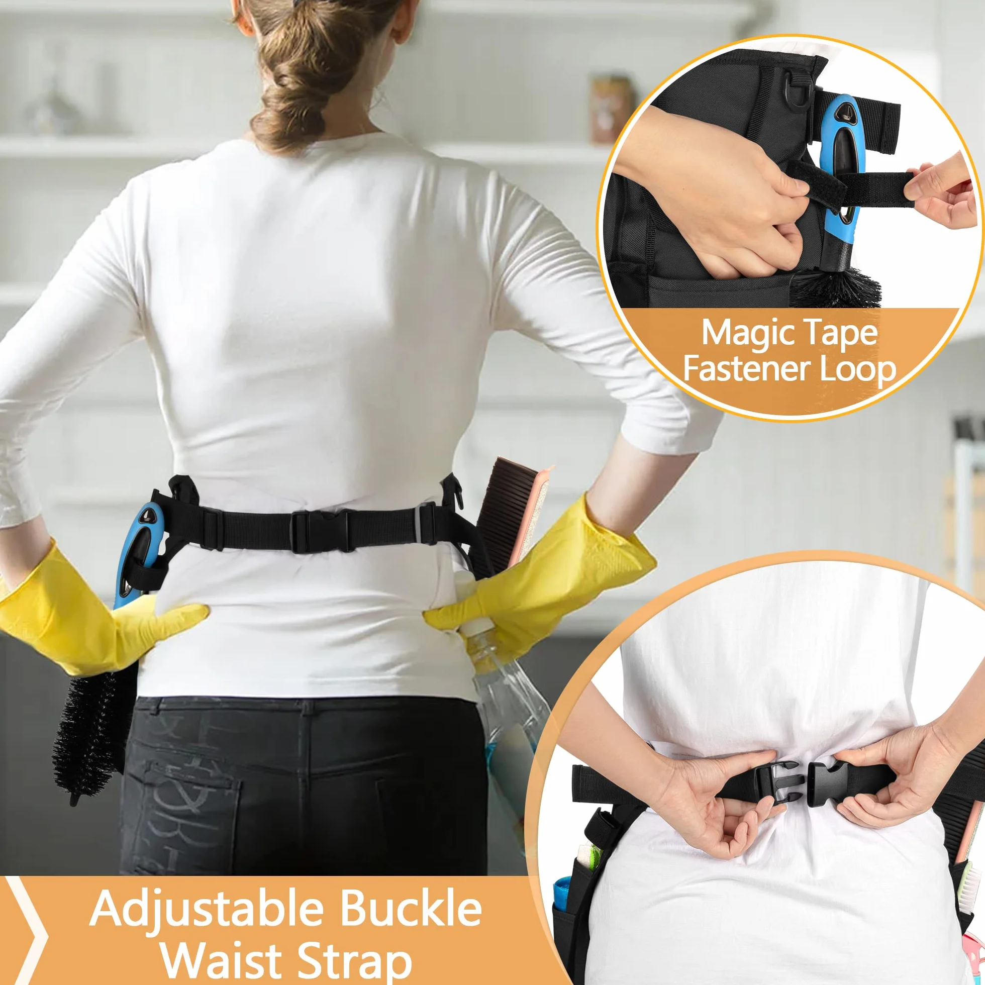 LoDrid Tablier de nettoyage professionnel, tabliers de nettoyage résistants à l'eau avec 9 poches et ceinture à boucle réglable pour les travaux de nettoyage de la maison, de l'hôtel
