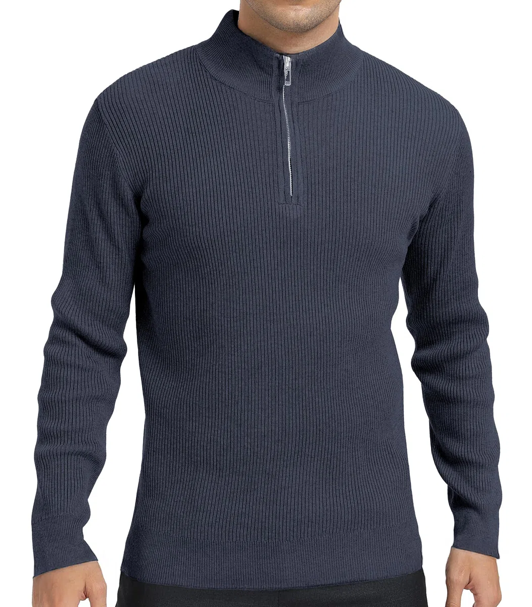 Pull Homme Hiver Tricoté Zippé Maille avec Col Montant Chaud Manches Longues Pullover Sweater