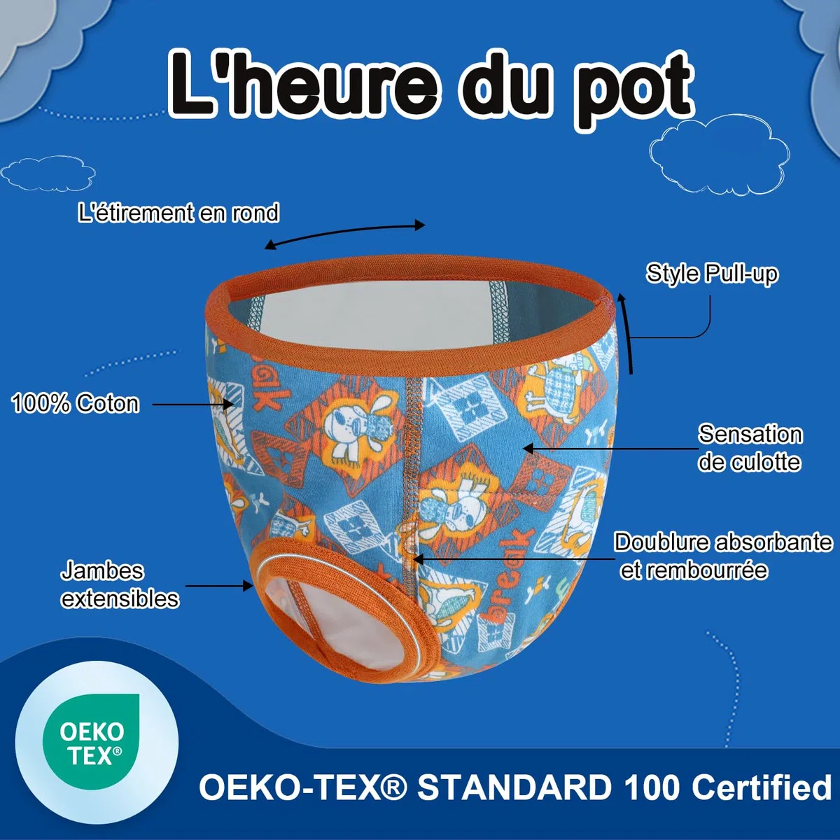 FLYISH DIRECT Lot de 6 culottes d'apprentissage de la propreté, pour enfants garçons et filles, 140/7 ans