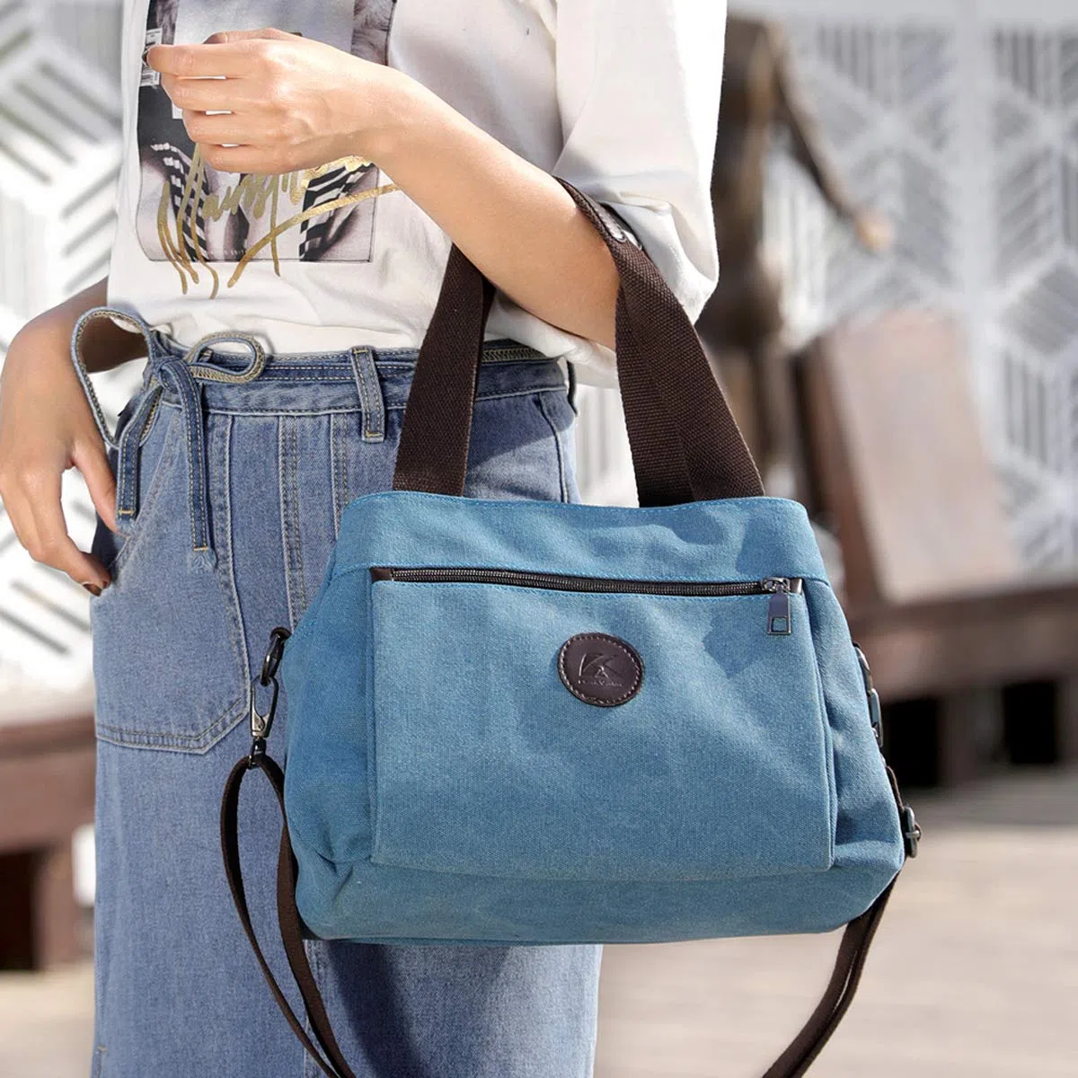 Hobo Sacs à main en toile pour femme, sac à main fourre-tout multi-compartiments, sacoche de taille moyenne