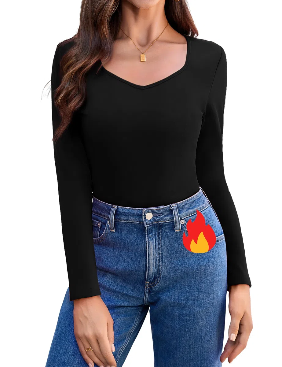 Aottori Haut Thermique Femme à Manches Longues Basic Tee Shirt Léger Slim Fit sous-vêtement Thermiques Pull Basique Chaud élégant Maillot de Corps Dessus de Base Hiver Automne