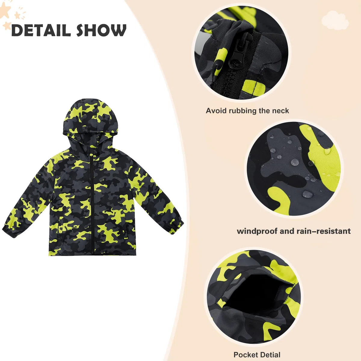 LACOFIA Veste Imperméable Enfant Garçon avec Doublure Polaire Veste Chaud Coupe Vent à Capuche Blouson de Pluie Automne/Hiver pour Enfants 3~12 ans