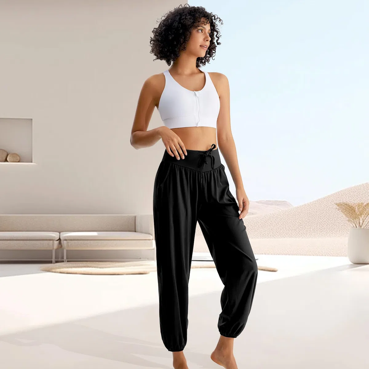 HomyComy Pantalon de Yoga Joggers Taille Haute Pantalon de Pilates Pantalon de Sport Flowy Pantalon de Sweat Libre avec Poches