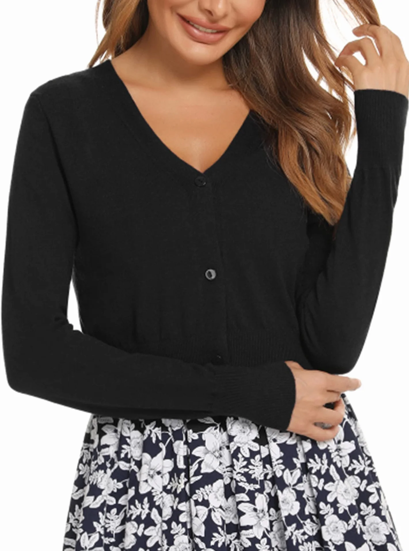 Boléro Femme Tricot Gilet Court Veste Cardigan Bouton Manches Longues pour Robe T Shirt Bretelle Soirée Fête Décontracté Chic Elégante