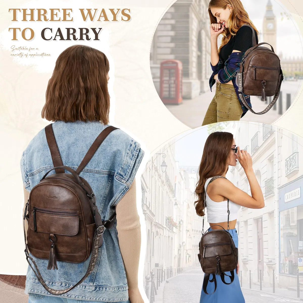 Chase Chic Petit Sac à dos Femme,Sacs à Main Portés Dos Femme en Cuir,Sacs à Dos Cartable avec Sangle de Guitare Amovible