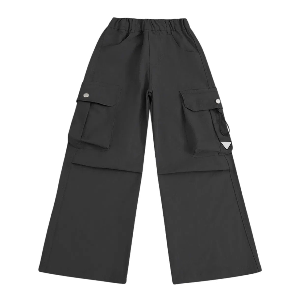 Pantalon cargo à jambe large avec poches pour filles - Taille élastique - Pantalon d'école tendance - Taille haute - Droit - Ample - Style hip-hop uni, Noir , 12-13 ans