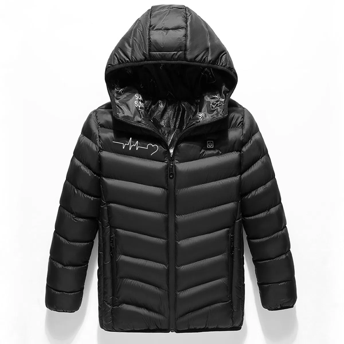 Manteau Doudoune Chauffant Enfants Vêtements Chauffants Garçons Filles avec Zips et 3 Zones de Chauffage pour Camping Coupe-Vent Imperméable Doudoune Chaude Hiver Imprimé Enfants 4 ans à 15 ans