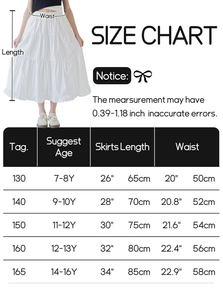 SEAUR Jupe Longue Fille Taille Élastique Élégante Maxi Jupe à Volants D'été Couleur Unie Enfant 130-165=(122-164 UE)