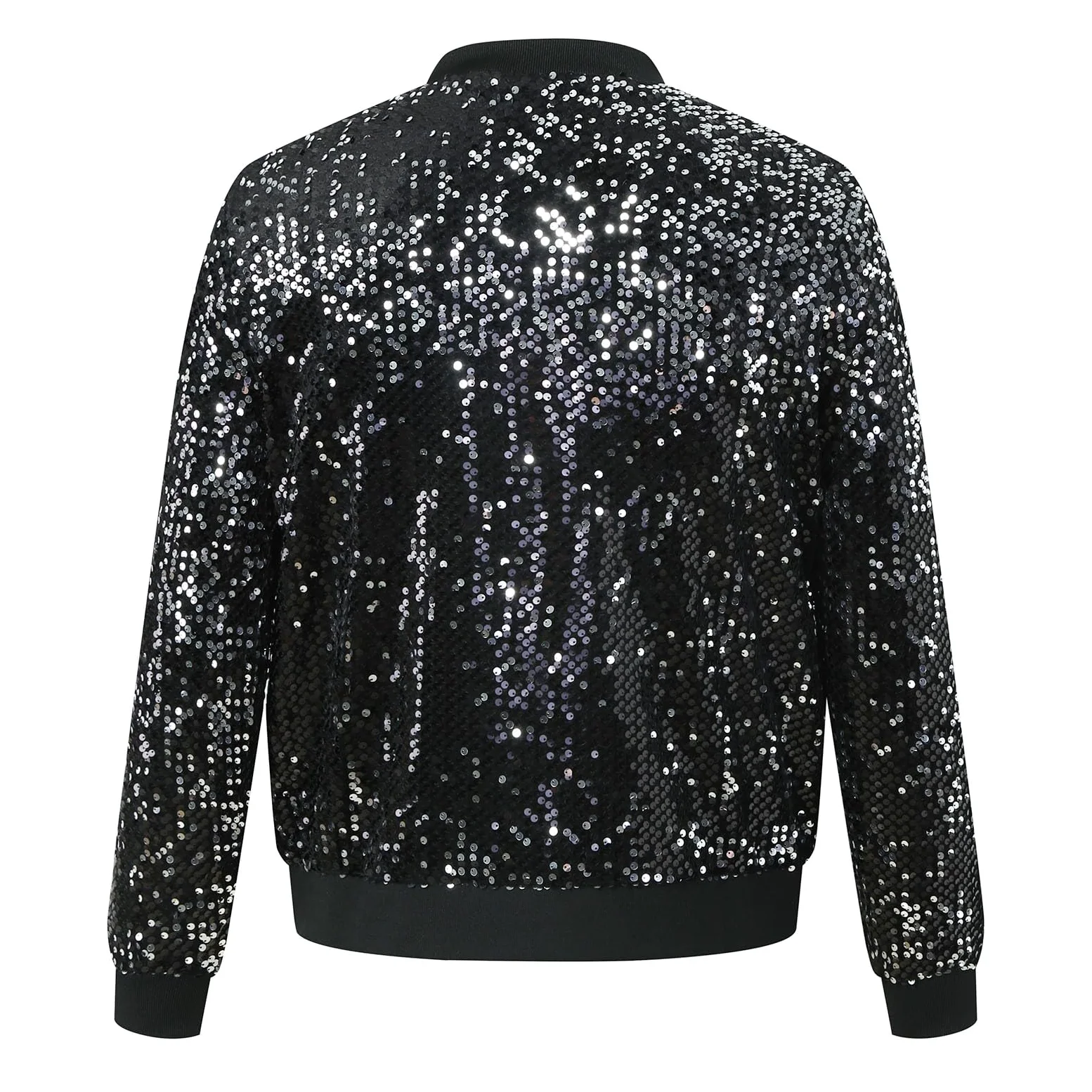 Veste Bomber Paillettes Baseball Homme 70 discothèque fête des années Brillant de Pilote Sequins métallisées années Baseball Carnaval Costume à Paillettes Courte Clubwear discothèque fête costumée