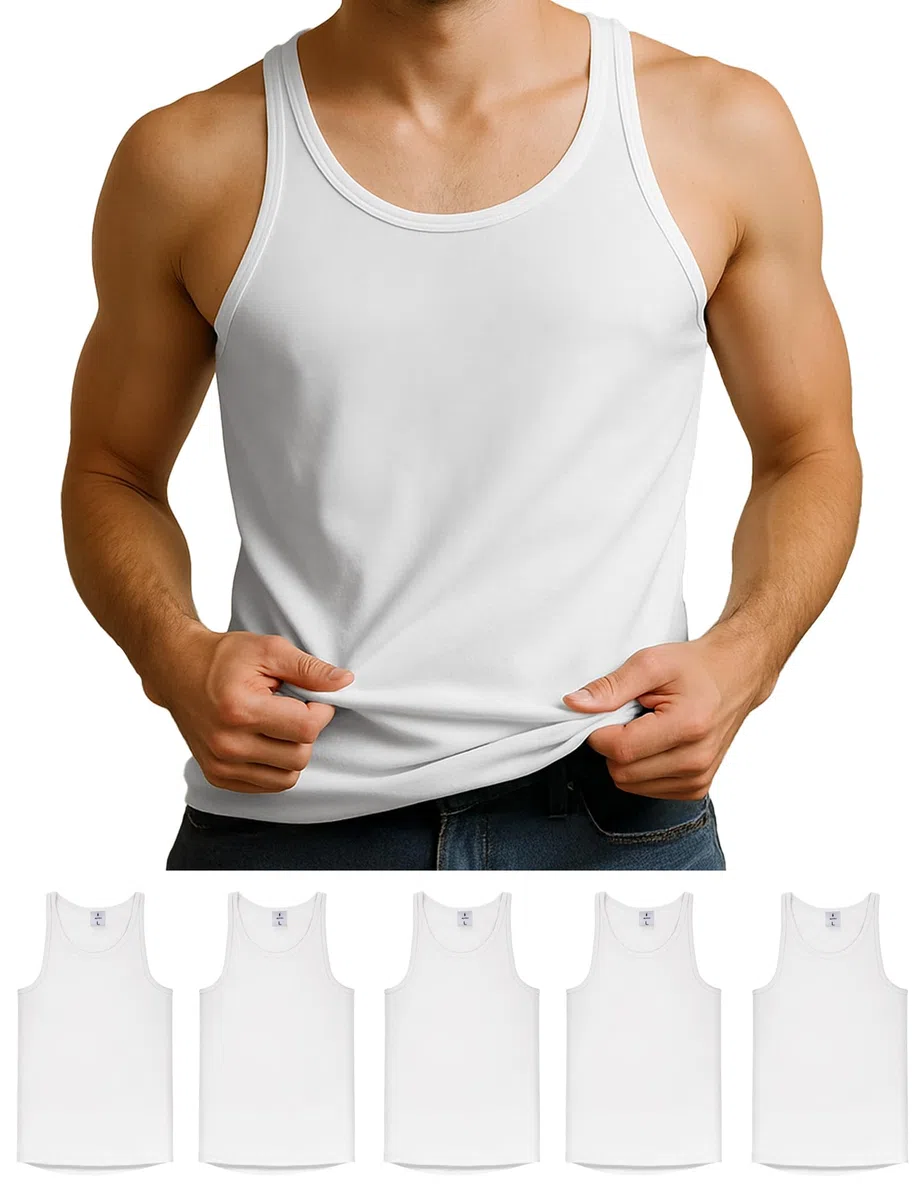 ALPIDEX Lot de 5 Maillot de Corps 100% Coton Débardeur Homme