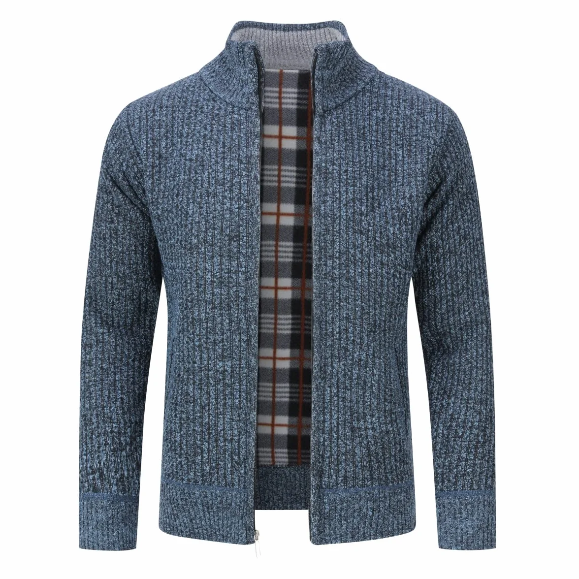 YOUTHUP Homme Cardigan Epais Rayé Tricoté Zippé Gilet Veste Couleur Mélangée Coupe Ajustée Automne Hiver Veste Pull