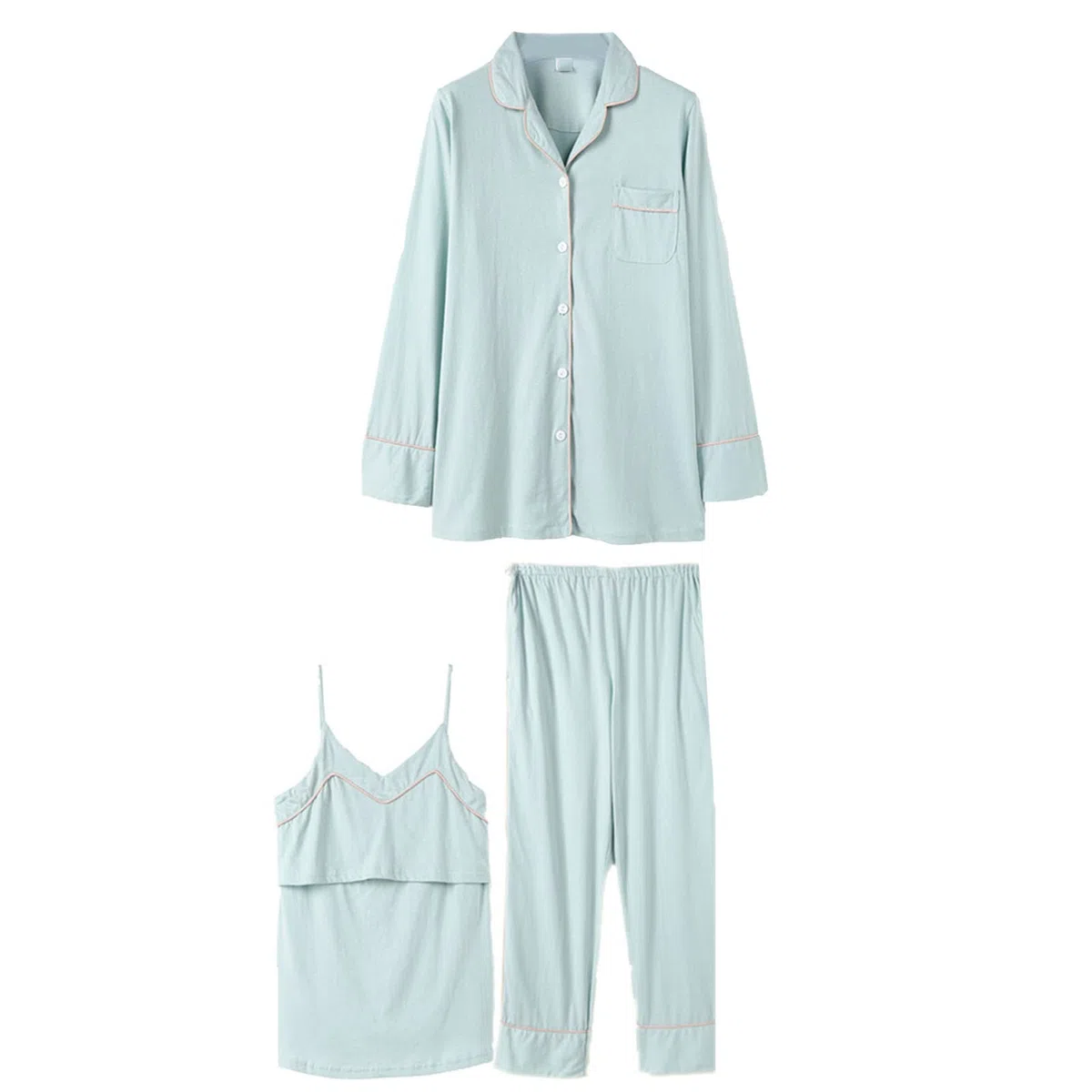 Ensemble Pyjama 3 PièCes pour Femme Tenues d'allaitement De Maternité en Coton à Manches Longues VêTements De Nuit De Grossesse Doux Et Confortables (Vert,L)