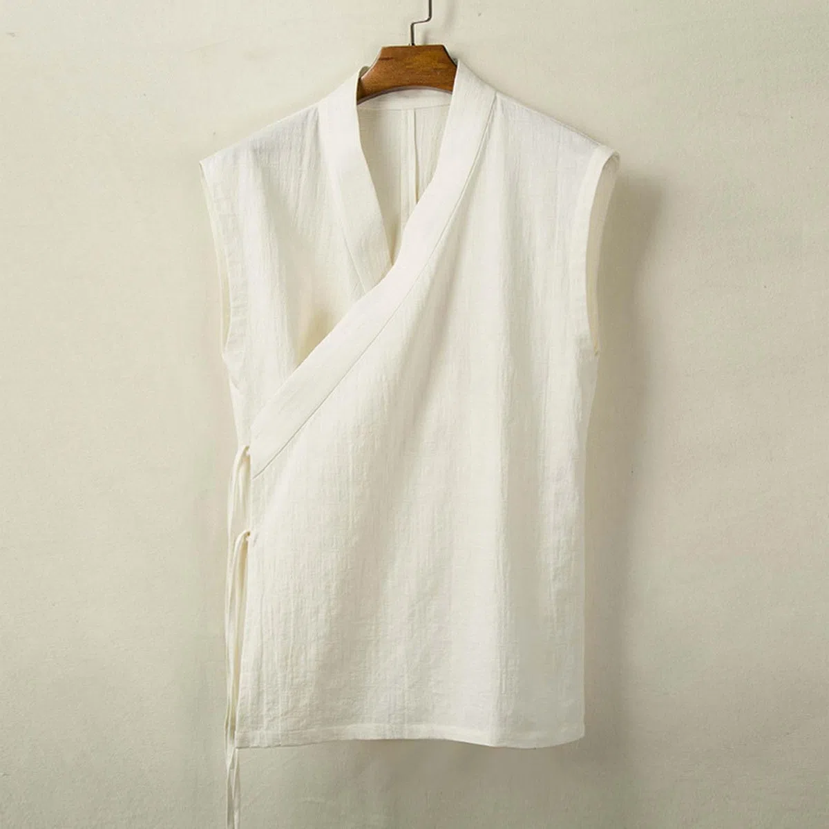 Gilet traditionnel pour homme, sans manches, kimono japonais, à lacets, coton et lin, vêtements chinois, chanfu tang, manteau ouvert sur le devant, confortable, respirant, gilet de loisirs