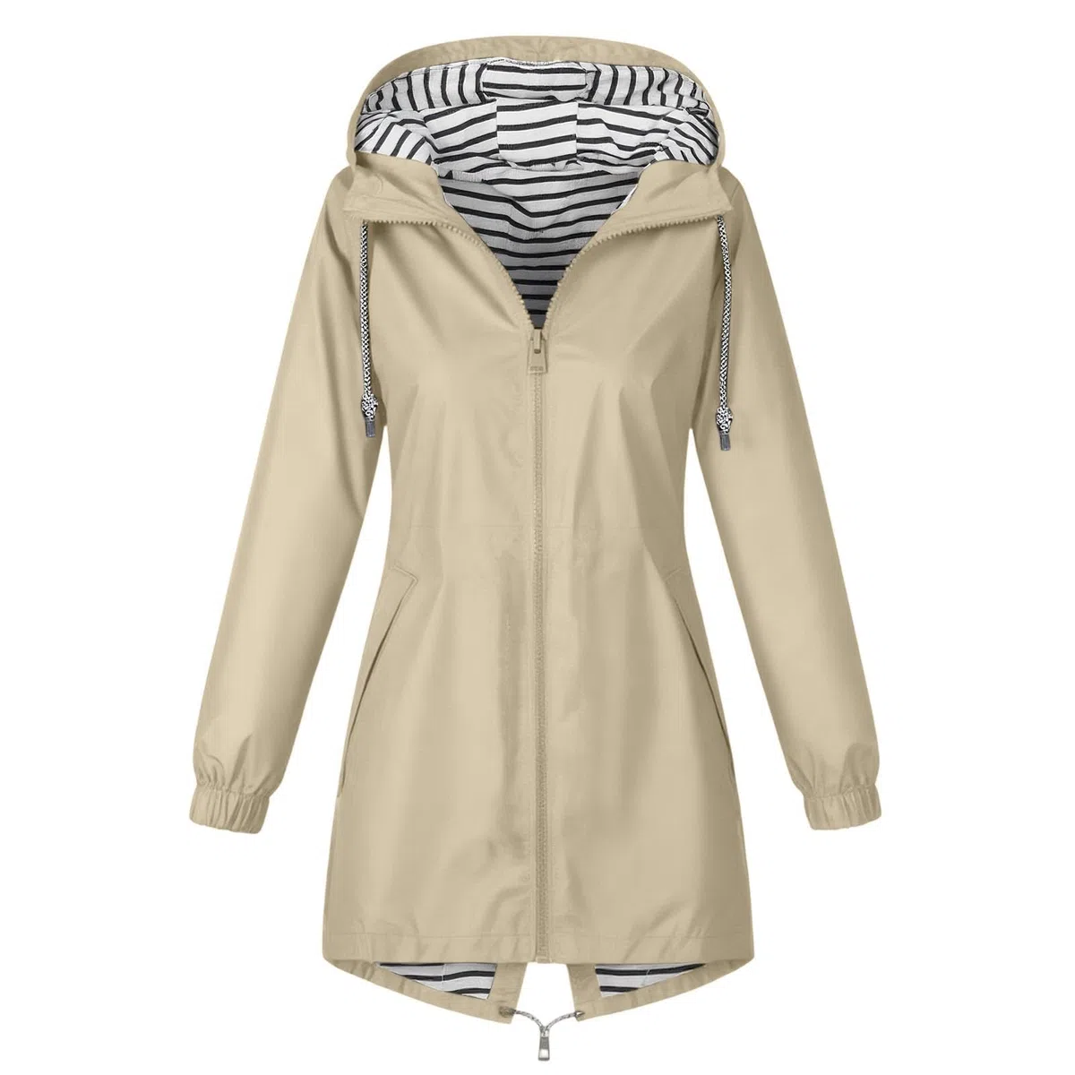 Générique Veste de Pluie Femme Imperméable, Mi-Longue à Capuche avec Coupe ajustée, Tissu Léger et Confortable Manteau Idéal pour Le Printemps, L’automne et Les Voyages