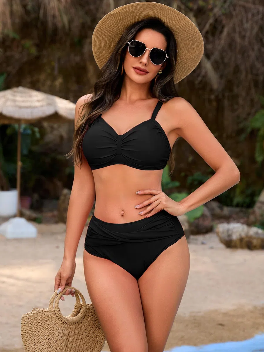 Maillots de Bain Femme 2 Pièces Taille Haute Ensemble de Bikini Push Up Rembourré Chic et Élégant Deux Pièces Torsadé Bikini Set Beachwear