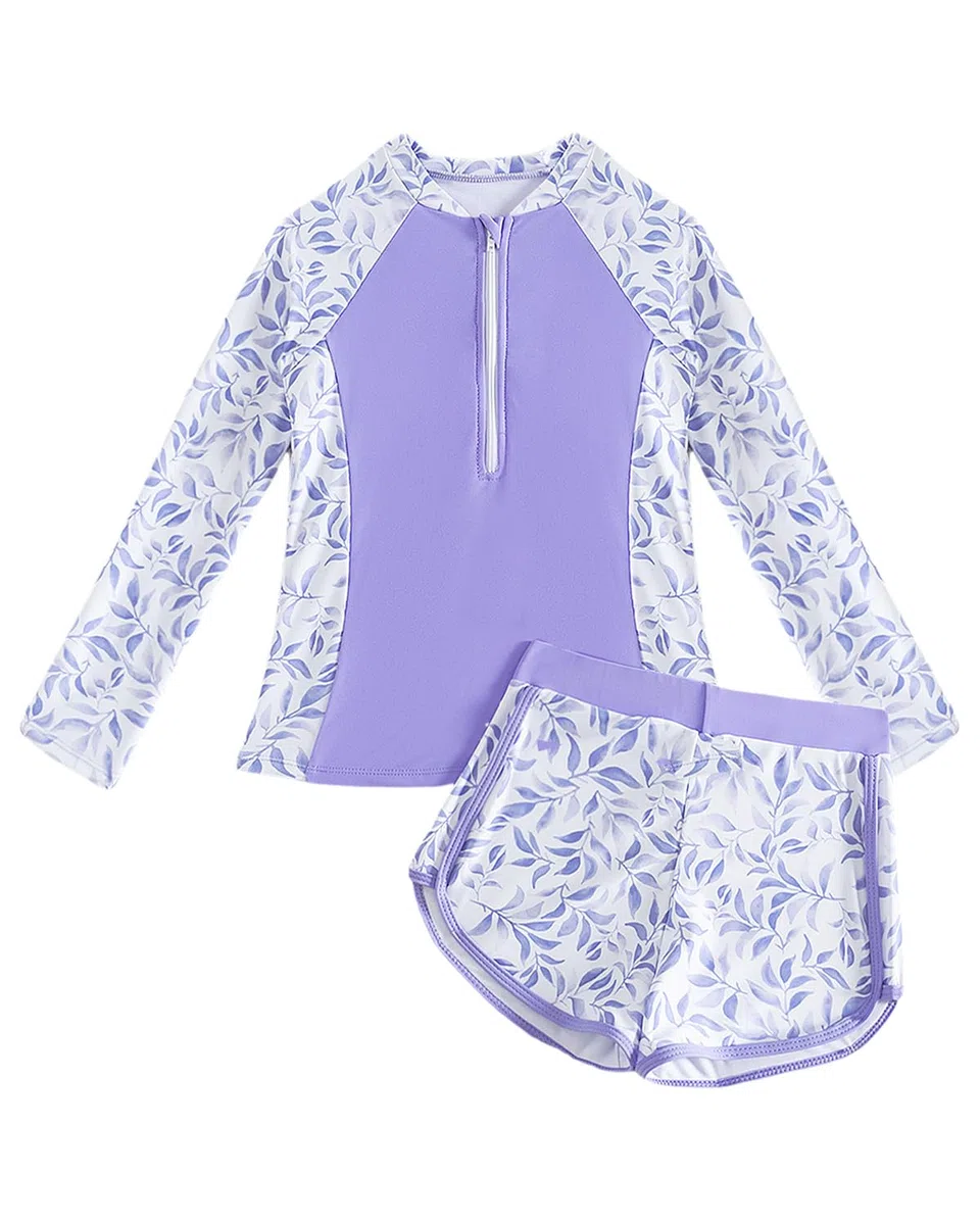 Maillot de Bain Enfant Fille Tankini 8-13 Ans, Ensemble Maillot Anti UV Enfant avec Manches Longues et Short, Maillot de Bain 2 Pieces Ado Fille