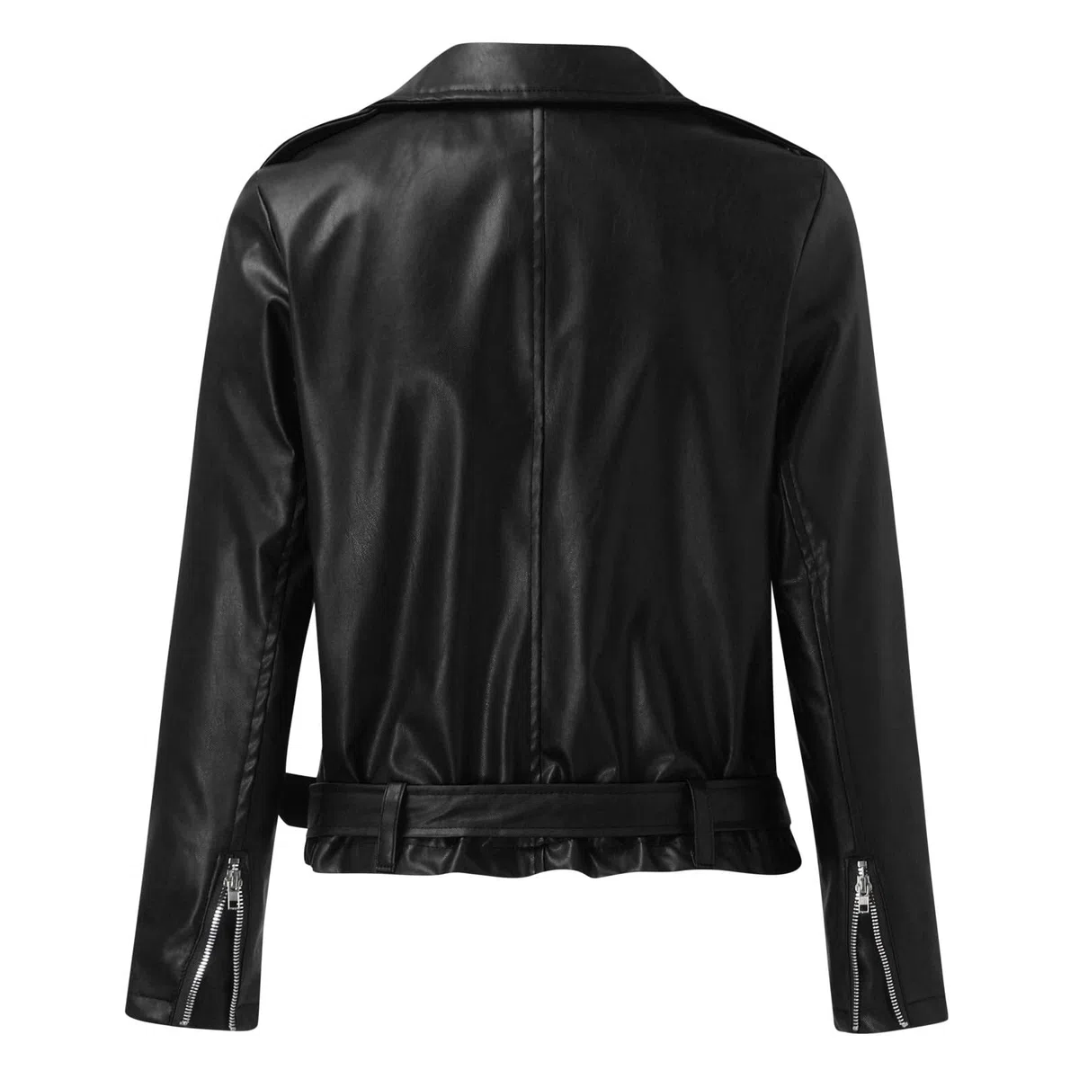 Veste de moto en cuir synthétique pour femme - Grande taille - Manteau court léger en similicuir végétalien - Tendance - Coupe ajustée - Avec poches zippées