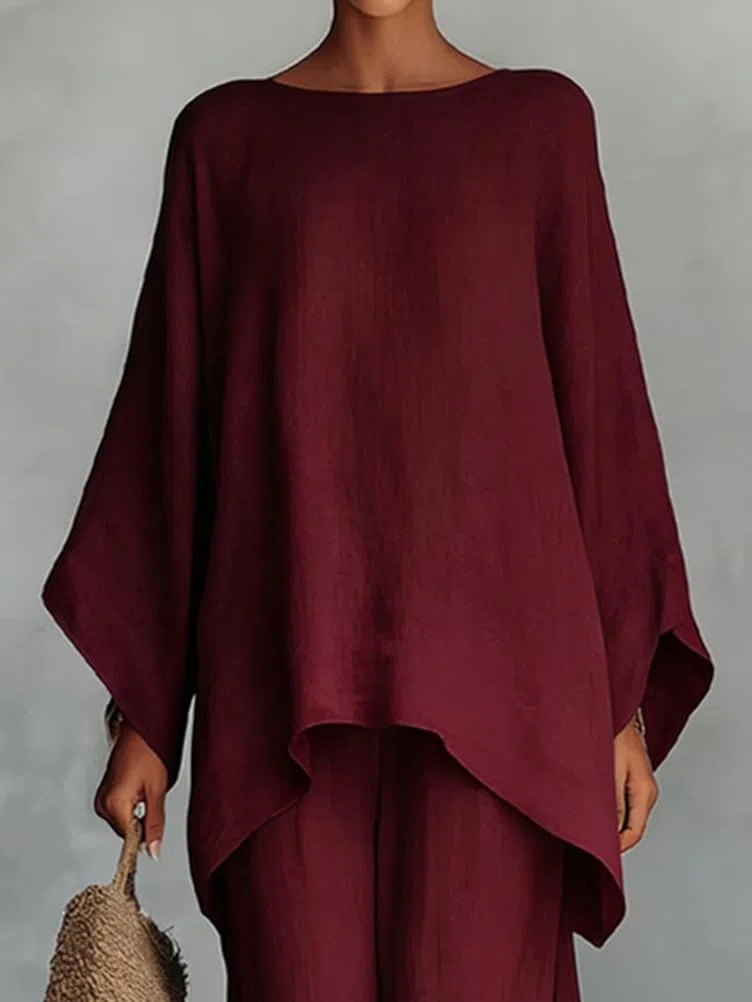 shownicer Ensemble Femme Coton et Lin 2 Pièces Chic et Elegant Tenue Manches Longues Tops Et Pantalon Ensembles en Lin Décontractée Ete Tenue
