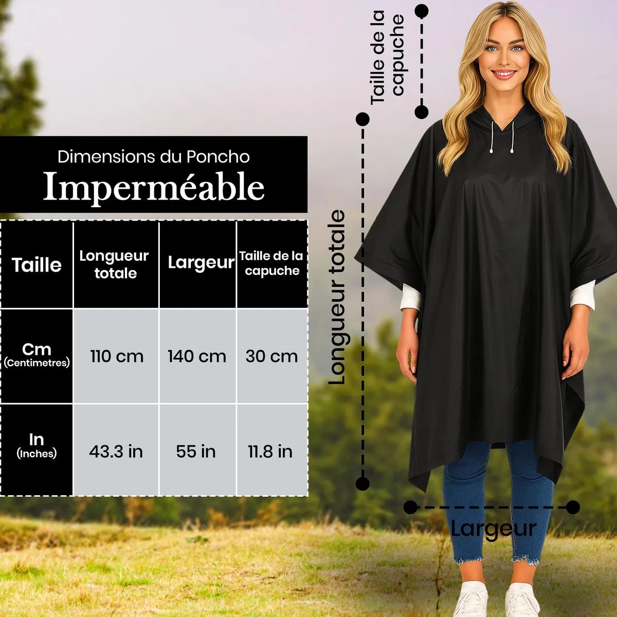 REDSTAR Poncho Pluie Imperméable Femme et Homme avec Capuche - 2 pièces, Enfilage par la tête, Poncho de pluie long pour adultes, Pliable, Pour festival, randonnée, visites, vélo