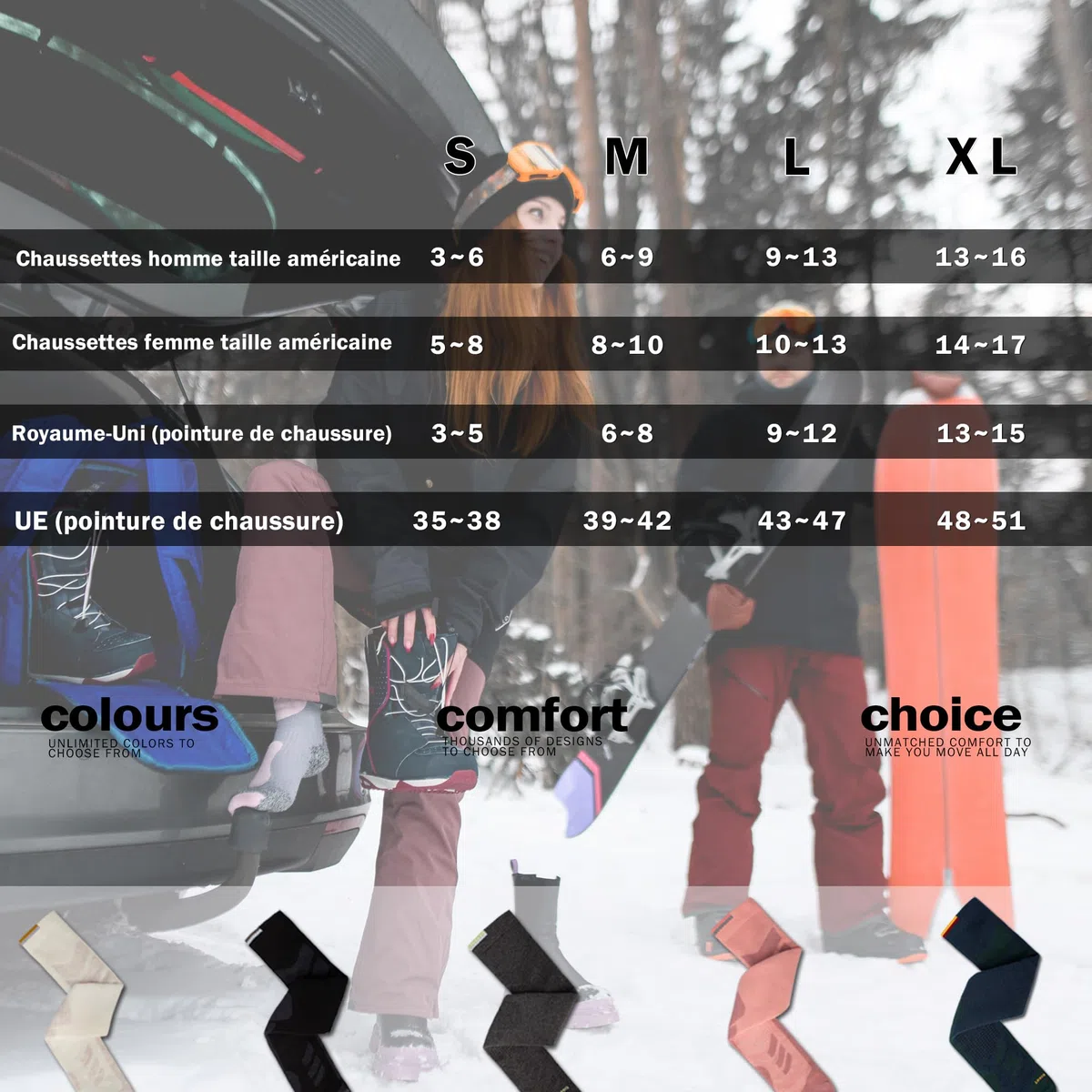 ineepor 2 Paires Chaussette de SKI Laine Alpaga Pour Hommes et Femmes, Chaussettes Thermiques d'hiver de Contention pour Ski, Randonnée, Cyclisme, Sport