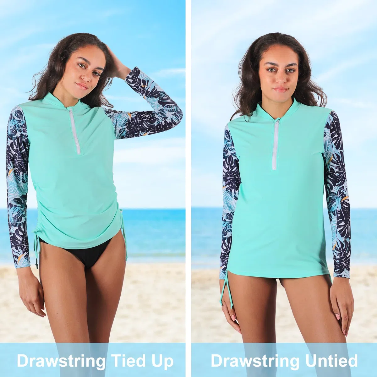 MASOCIO T Shirt Anti UV Femme à Manche Longueet et Fermeture éclair 1/4 Vêtements UPF 50+ Rashguard Surf Natation Plage Séchage Rapide
