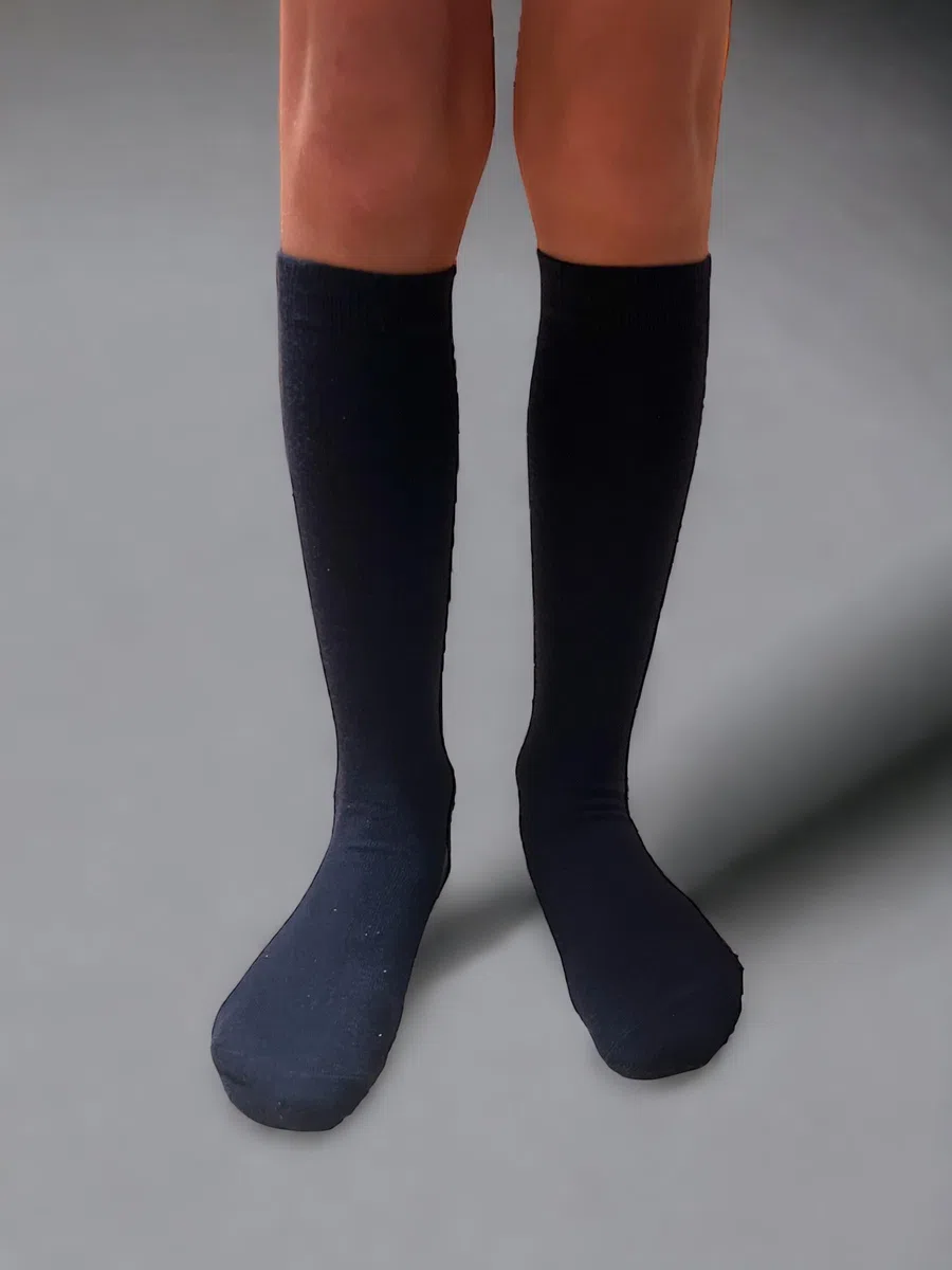 3 paires de chaussettes hautes pour fille ou garçon pour uniforme scolaire - Chaussettes longues pour enfants - Chaussettes longues écolières - Chaussettes en coton bleu marine