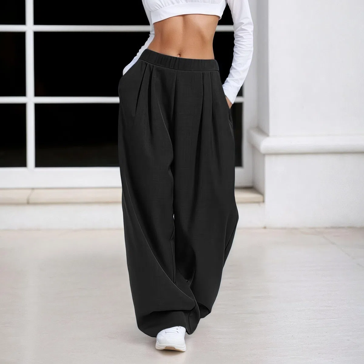 Baggy Pantalon Jogging Femme avec Poches et Taille Elastique Pantalon de Jogging Taille Haute Oversize Jogging,Mode Femme Élégant Décontracté,Pantalons Sweatpants