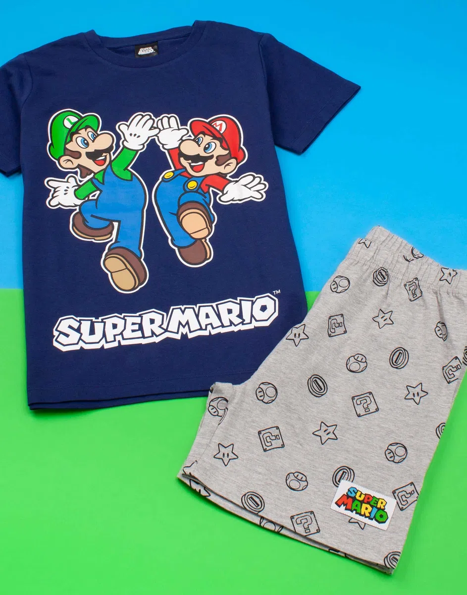 Super Mario Nintendo Pajamas Boys Kids Luigi Bleu ou Red Short PJS