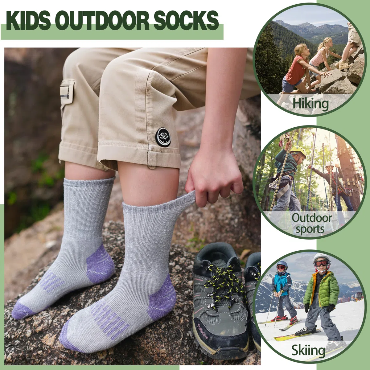 Enfants garçons filles mérinos chaussettes randonnée chaussettes LAINE CHAUSSETTES chaudes chaussettes hiver chaussettes chaudes épaisses 4 paires
