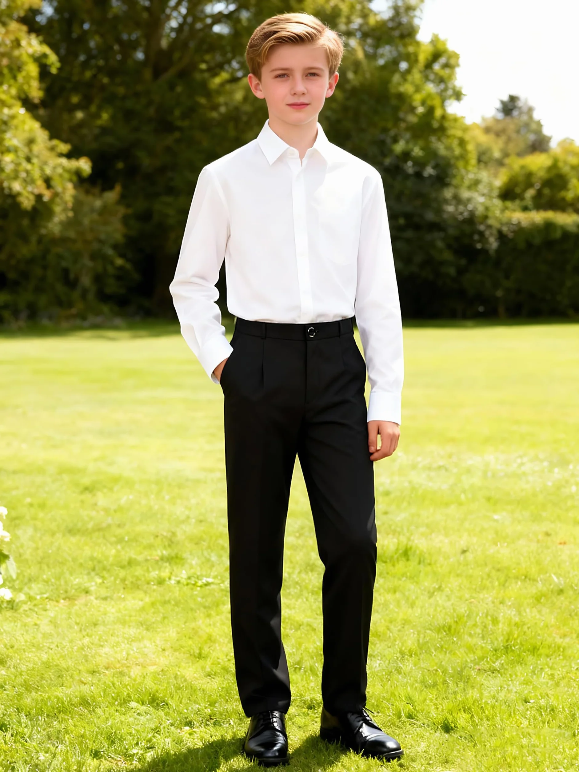 mintgreen Pantalons Chino Garçon, Pantalon de Costume Coupe Régulière Taille Semi-élastiquée Enfants 9-16 Ans