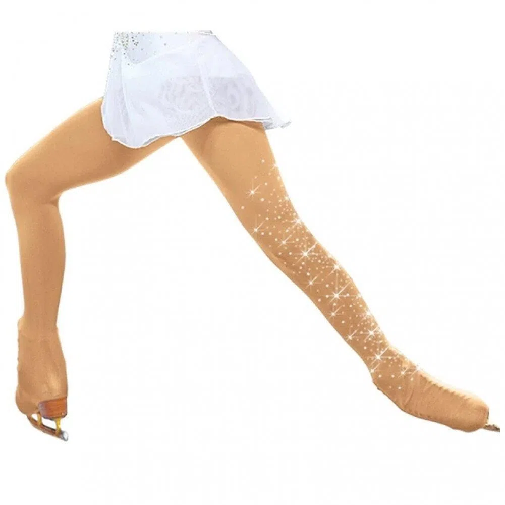 Collants De Patinage Artistique De Glace Collants De Glace Tan Crystal Figure pour Filles Dance De Ballet De Patinage pour Femmes