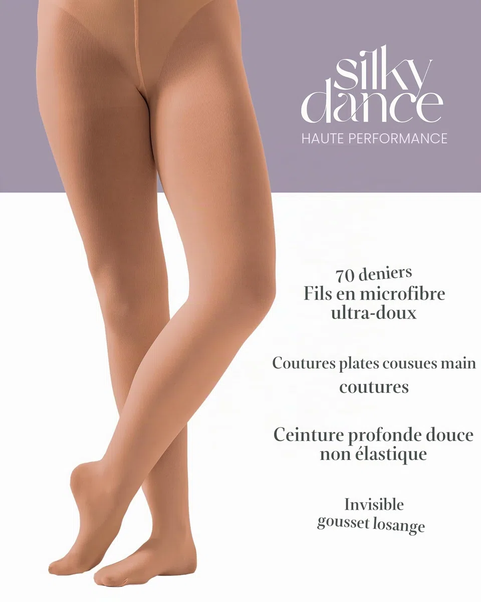 Collants de danse avec pieds en tissu 70 deniers haute performance, collants de ballet pour filles et femmes, rose et marron clair