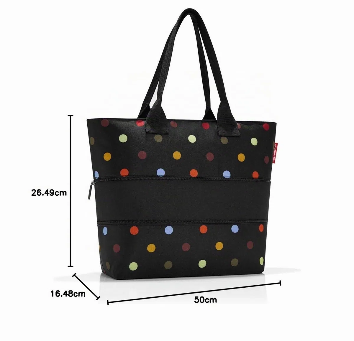 reisenthel shopper M - sac de shopping pour vos courses, 1 poche intérieure zippée, fond du sac carré pour plus de stabilité, ouverture avec fermeture zippée, volume 15l, motif à pois