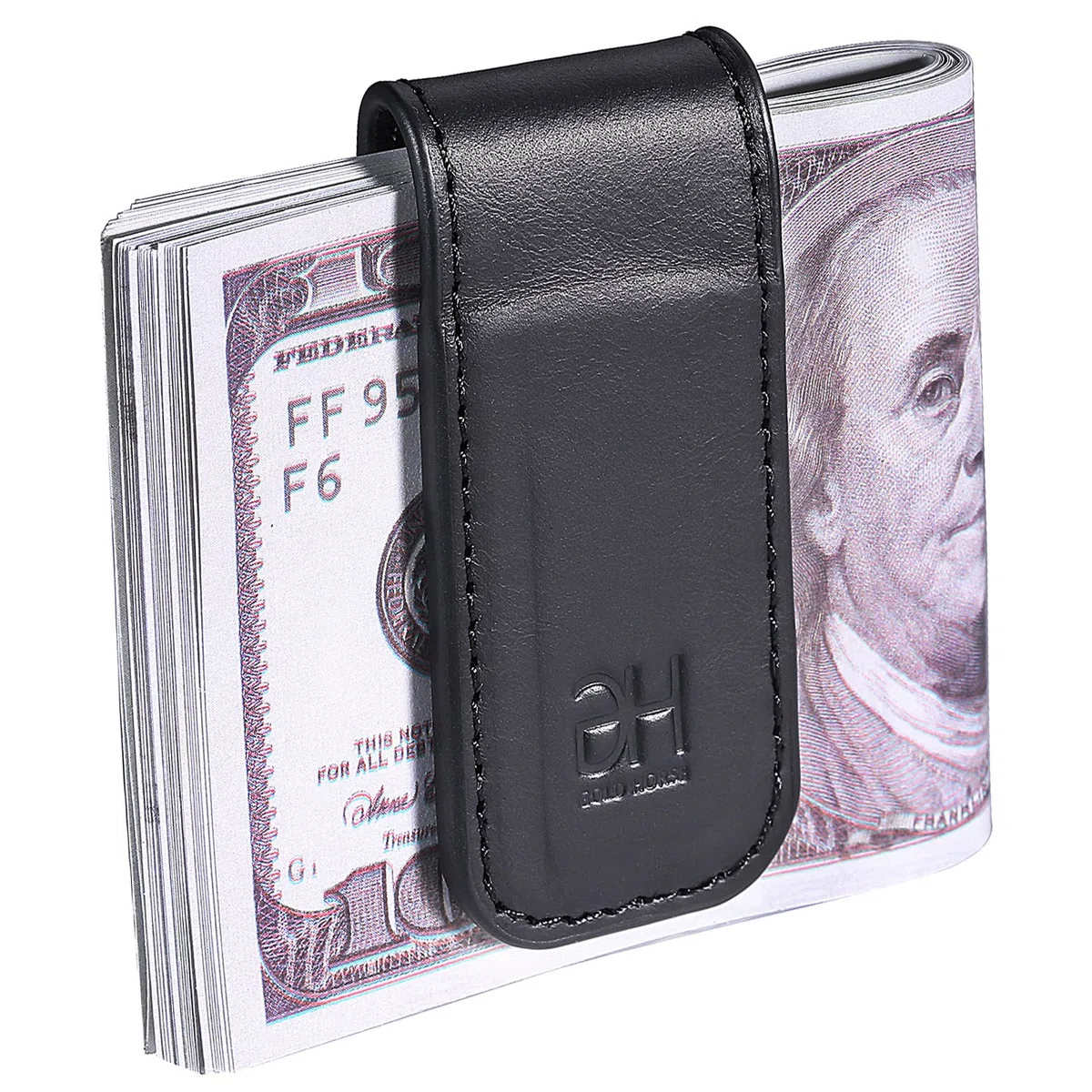 GH Gold Horse Pince à Billets magnétique Fine en Cuir véritable pour Homme, Noir, M, Slim