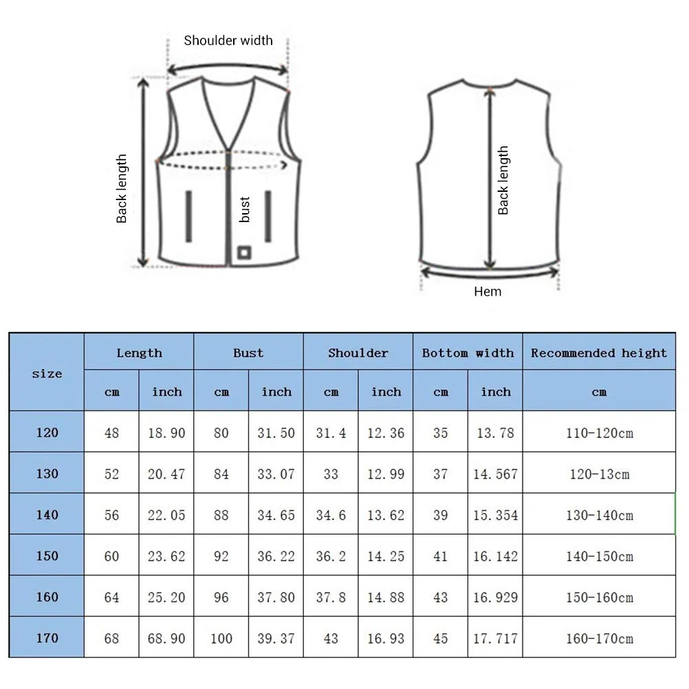 Veste chauffante USB pour enfant - Veste chauffante électrique - 3 - Température réglable - Lavable - Pour extérieur, moto, chasse, camping, ski, randonnée
