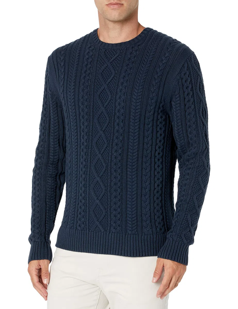 Amazon Essentials Homme Pull Ras-du-Cou Torsadé, Type Côtes Anglaises, à Manches Longues, 100% Coton
