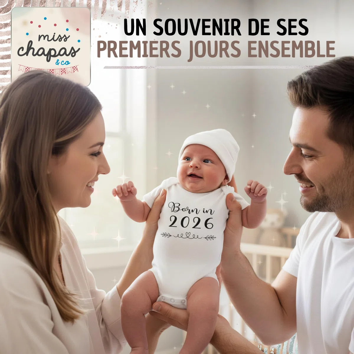 Ensemble Bébé Born in 2026" Body + Bonnet – Cadeau de Naissance Original, Baby Shower, Noël | Nouveau-né | Présenté dans une Boîte Kraft Prêt à Offrir