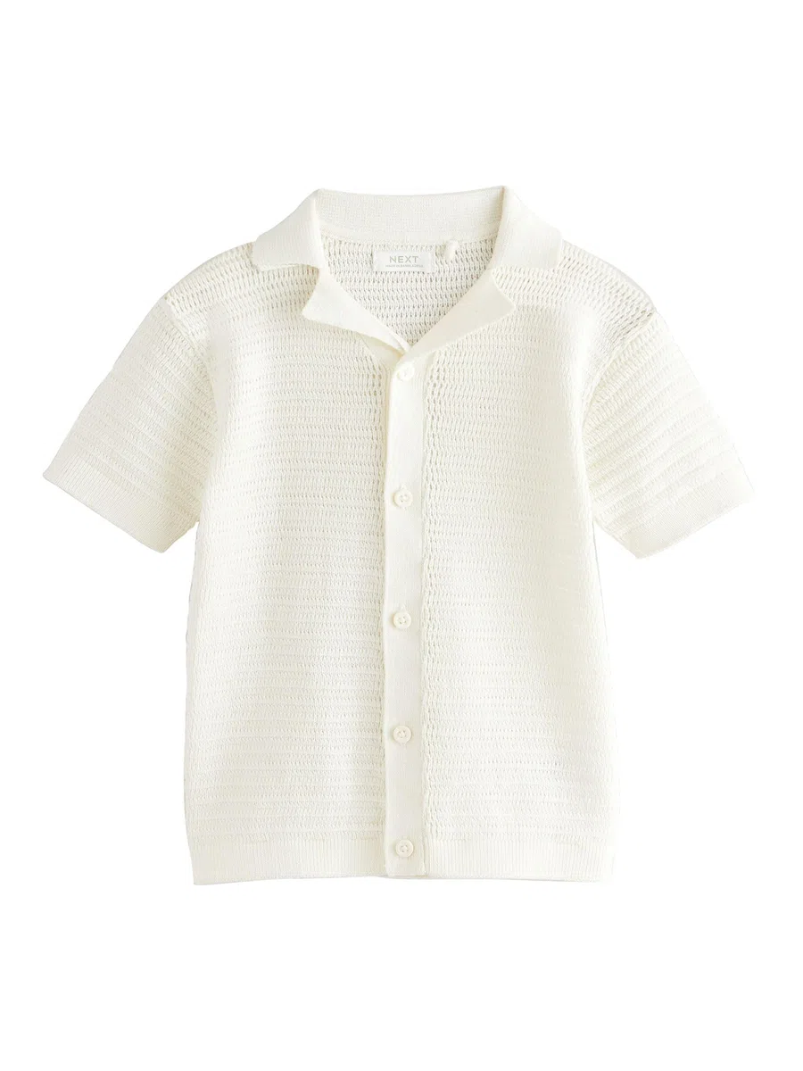 NEXT Garçon Polo en Maille 100% Coton à Manches Courtes texturé et col à Revers
