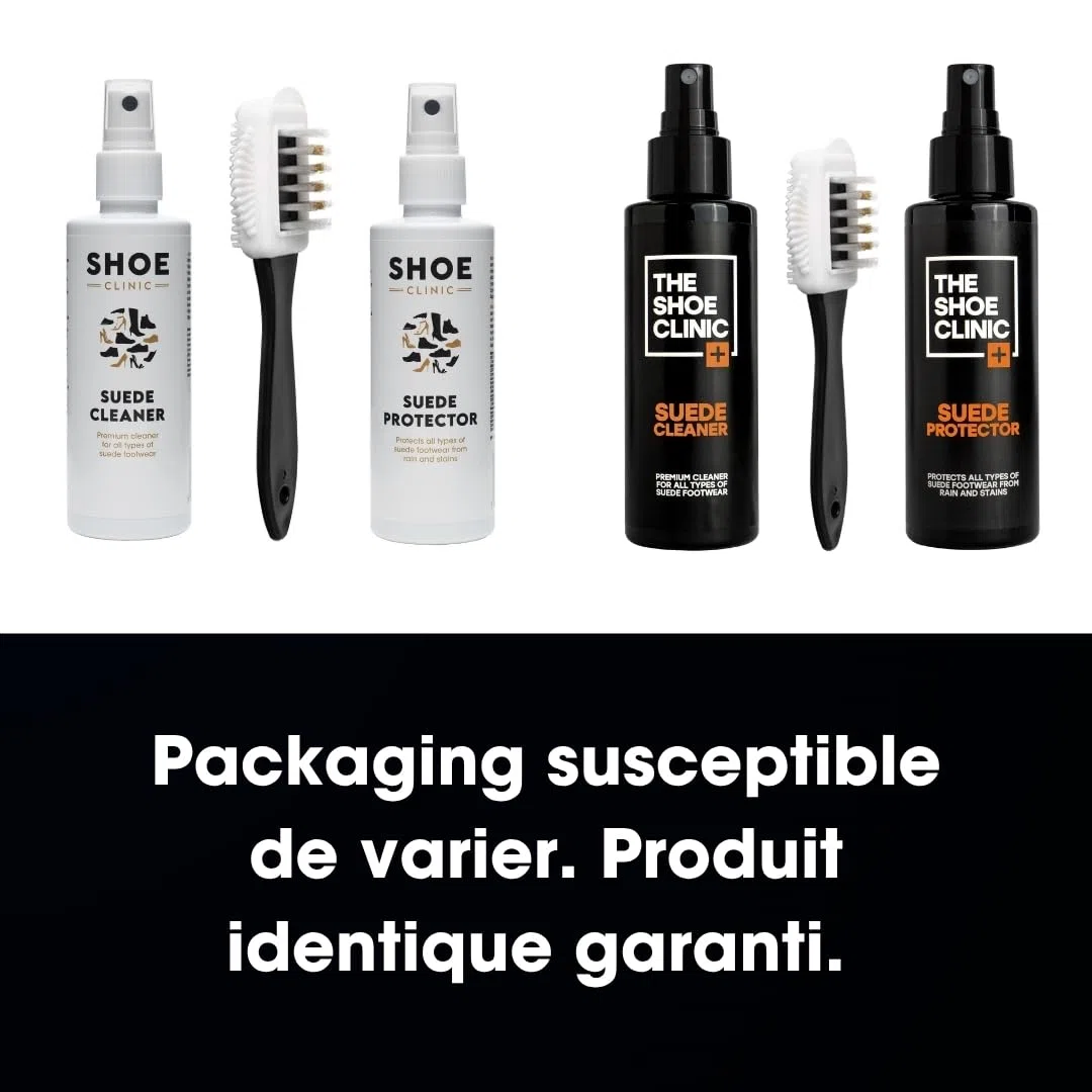 Kit Nettoyage et Entretien Chaussures en Daim & Nubuck Shoe Clinic | Nettoyant Daim Chaussure + Imperméabilisant + Brosse | Nettoie, Protège & Imperméabilise Chaussures, Baskets & Bottes