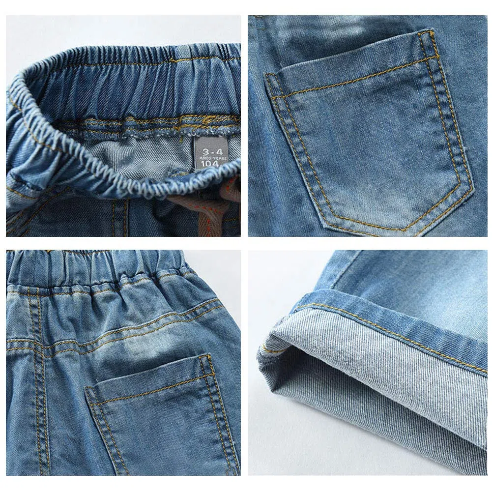 Happy Cherry Short en Denim Garçon Enfant avec Poches Bermuda en Jean avec Cordon Pantalons Jean Court Age Adapté 3-12 Ans