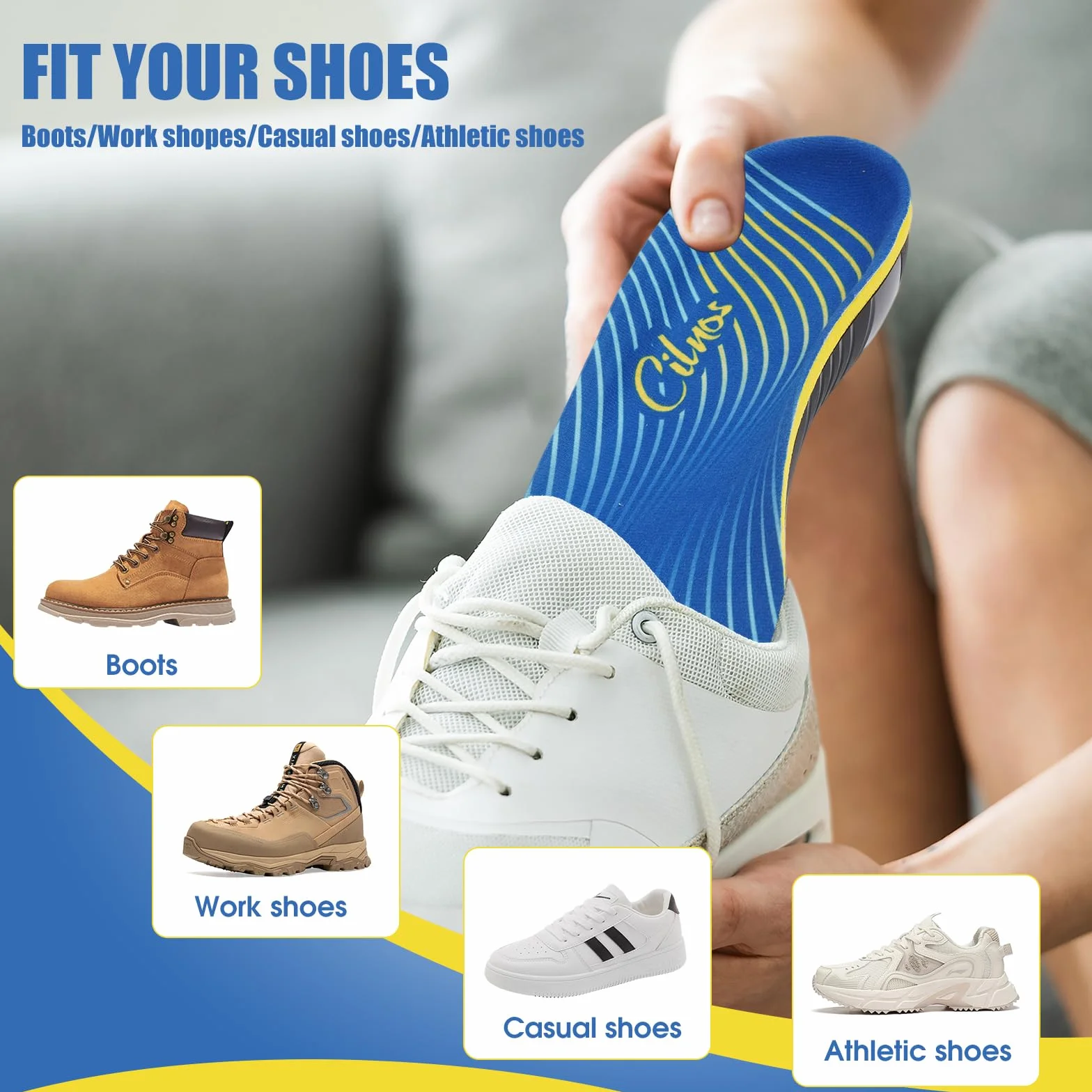 Semelles Orthopédiques pour Fasciite Plantaire, Pieds Plats, Épine Calcanéenne, Semelles Chaussures pour Confort Optimal en Position Debout Toute la Journée – Homme & Femme - L