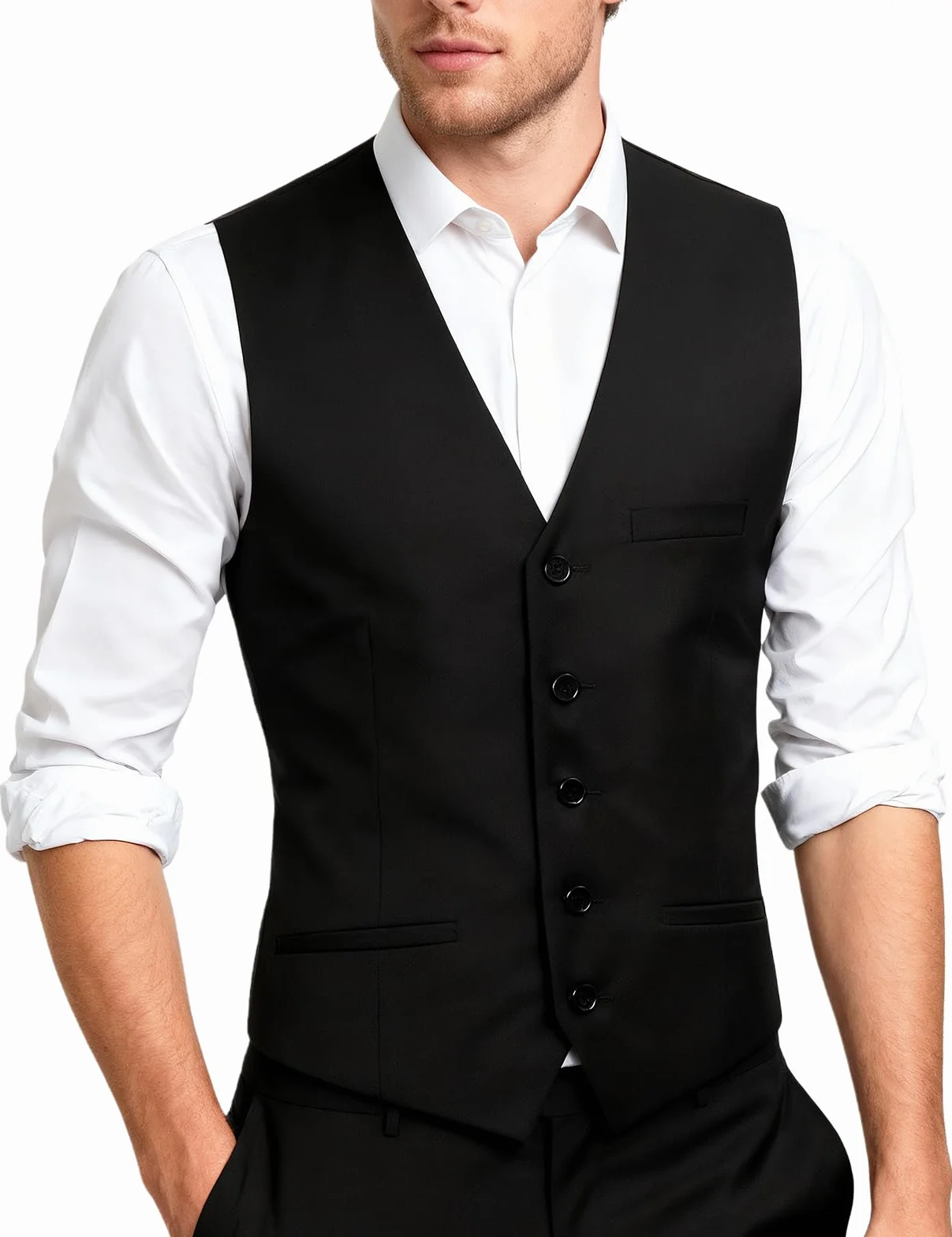 mintgreen Gilet Costume Homme Gilet de Costume de Mariage uni à col en V Coupe Slim Boutonnage Simple