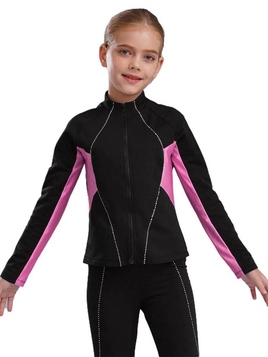 ranrann Ensemble Patinage Artistique Fille Veste Chaud Polaire avec Pantalon Collant Legging Tenue Patinage sur Glace Sport C Rose 11-12 ans