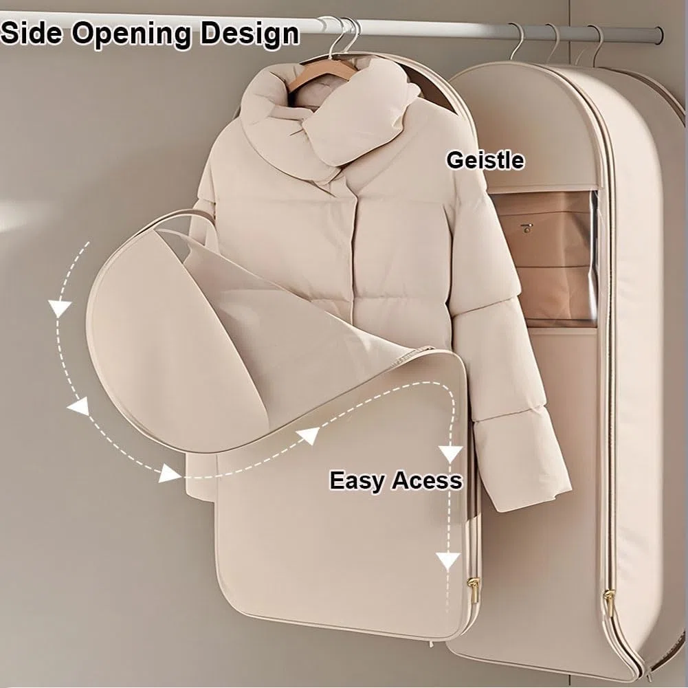 Lot de 3 sacs à vêtements à suspendre avec fermeture éclair auto-compression, organiseurs de placard pour manteau en duvet, sacs de rangement sous vide (beige, (taille M + L + XL)