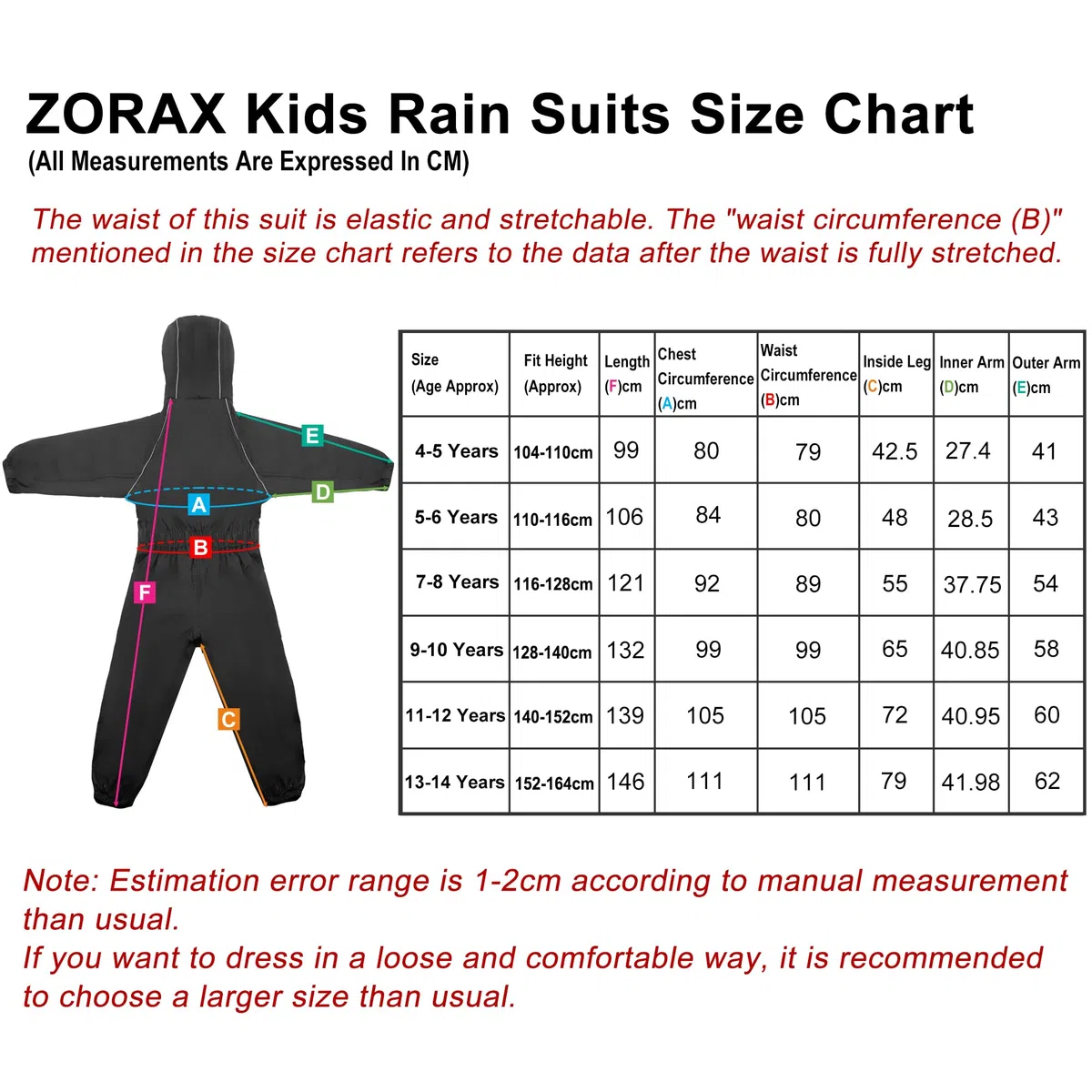 Zorax Combinaison de pluie imperméable tout-en-un légère pour garçons et filles - Unisexe - Coupe-vent - Avec capuche - Sac de transport
