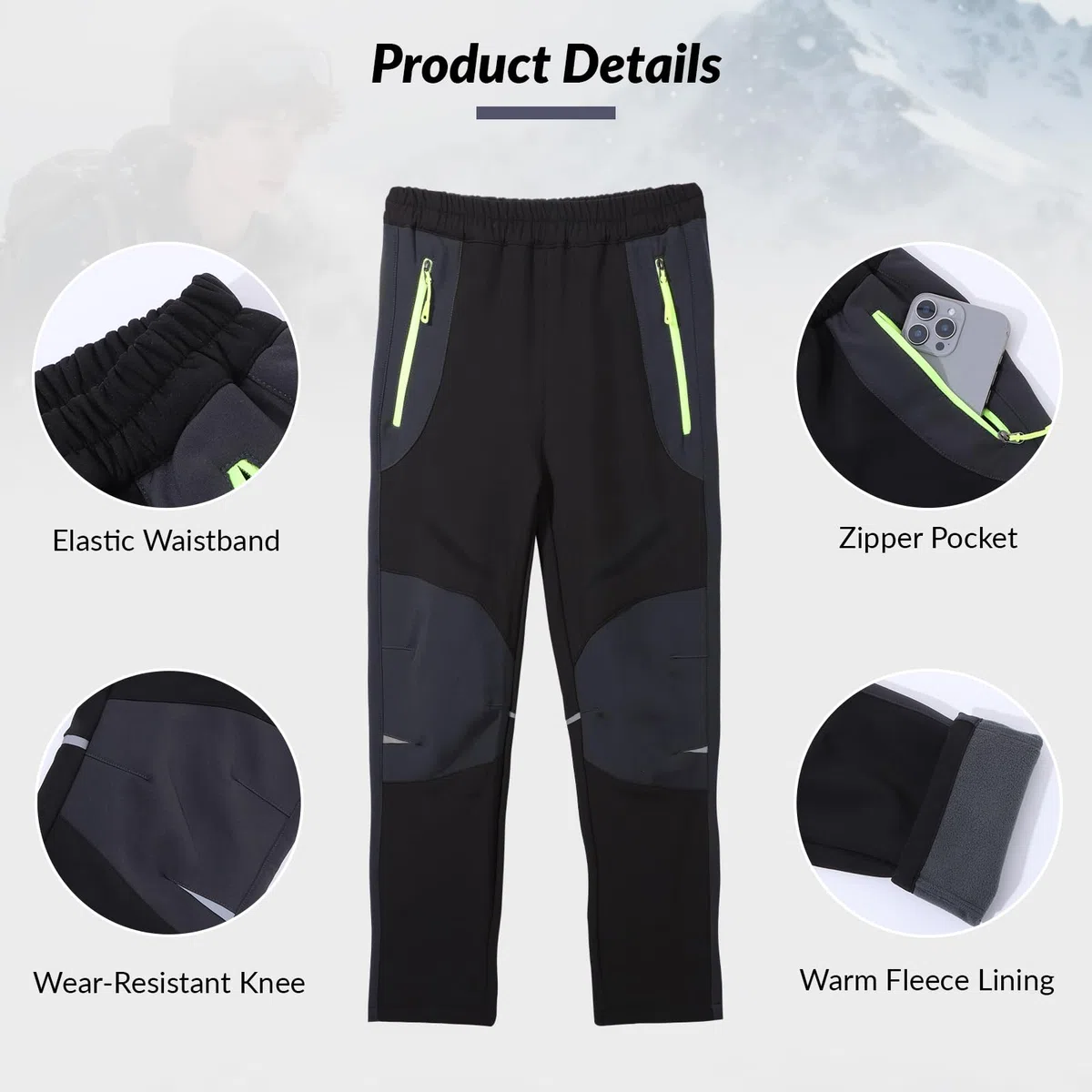 LHHMZ Pantalons d’extérieur garçon Pantalons de randonnée, Pantalon de Marche d’Hiver doublé Polaire, Pantalon de Ski de randonnée d’Hiver épaississant imperméable